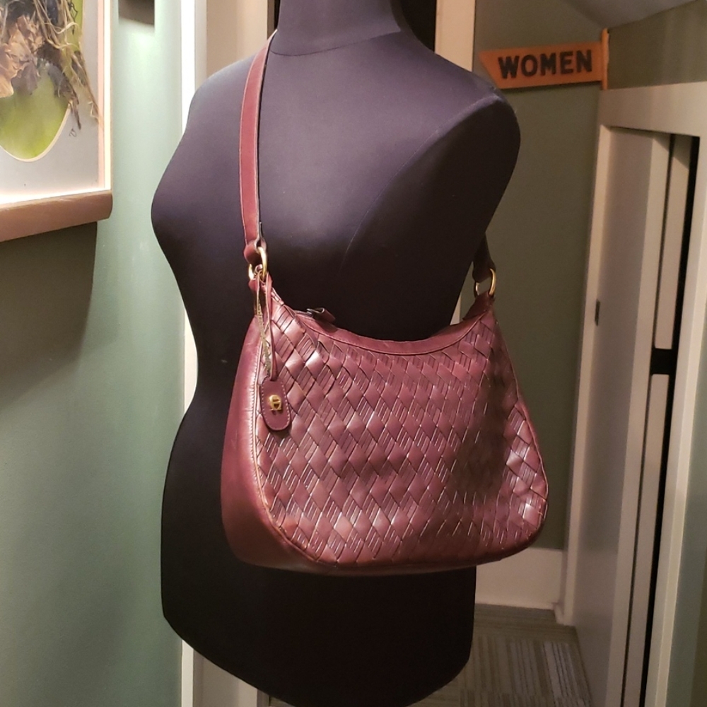 Etienne Aigner Brown Leather Oversize Basketweave Shoulder Handbag